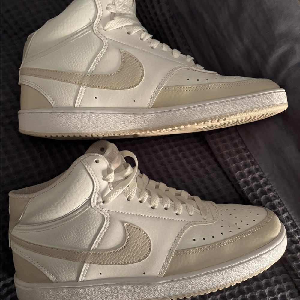 Nike Beige and White High-Top Sneakers